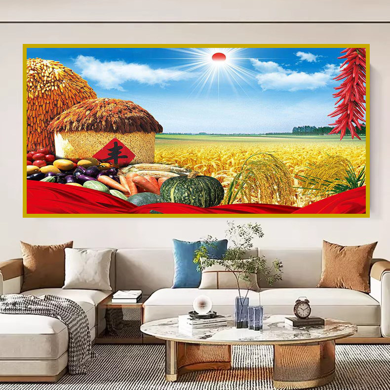 餐厅装饰画五谷丰登玉米风景画丰收稻田金色田园壁画蔬果旺宅装饰