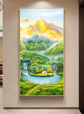 福禄玄关挂画金山装饰画入户正对门山水画聚财走廊风景画聚宝盆