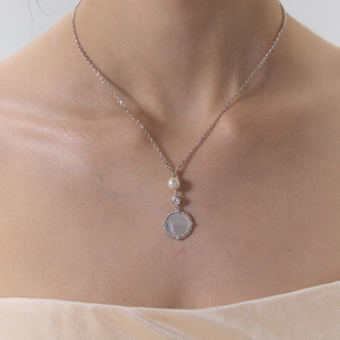 极光以南原创设计圆形贝母项链纯银锁骨链优雅高级感首饰轻奢礼物