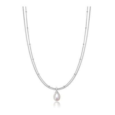 极光以南双层珍珠锁骨链纯银项链
