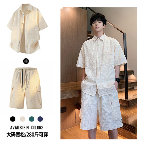 夏季泡泡纱大码透气宽松两件套