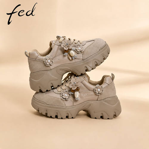 fed厚底老爹鞋女秋冬新款女鞋小个子增高加绒鞋子软底休闲运动鞋S
