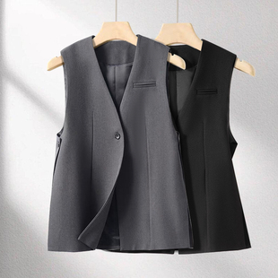 高级感灰色西装马甲女时髦洋气外穿马夹宽松大码背心坎肩外搭减龄