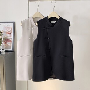 中国风新中式马甲女秋冬宽松老钱风西装高端复古唐装马夹背心外搭