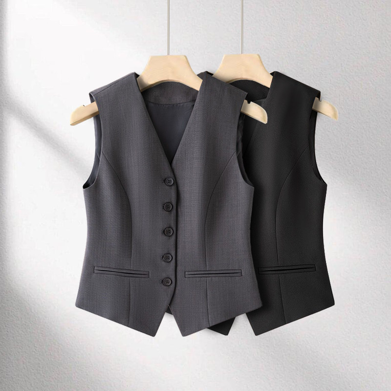 灰色老钱风西装马甲女款时髦洋气春秋新款高级感短款背心外搭马夹