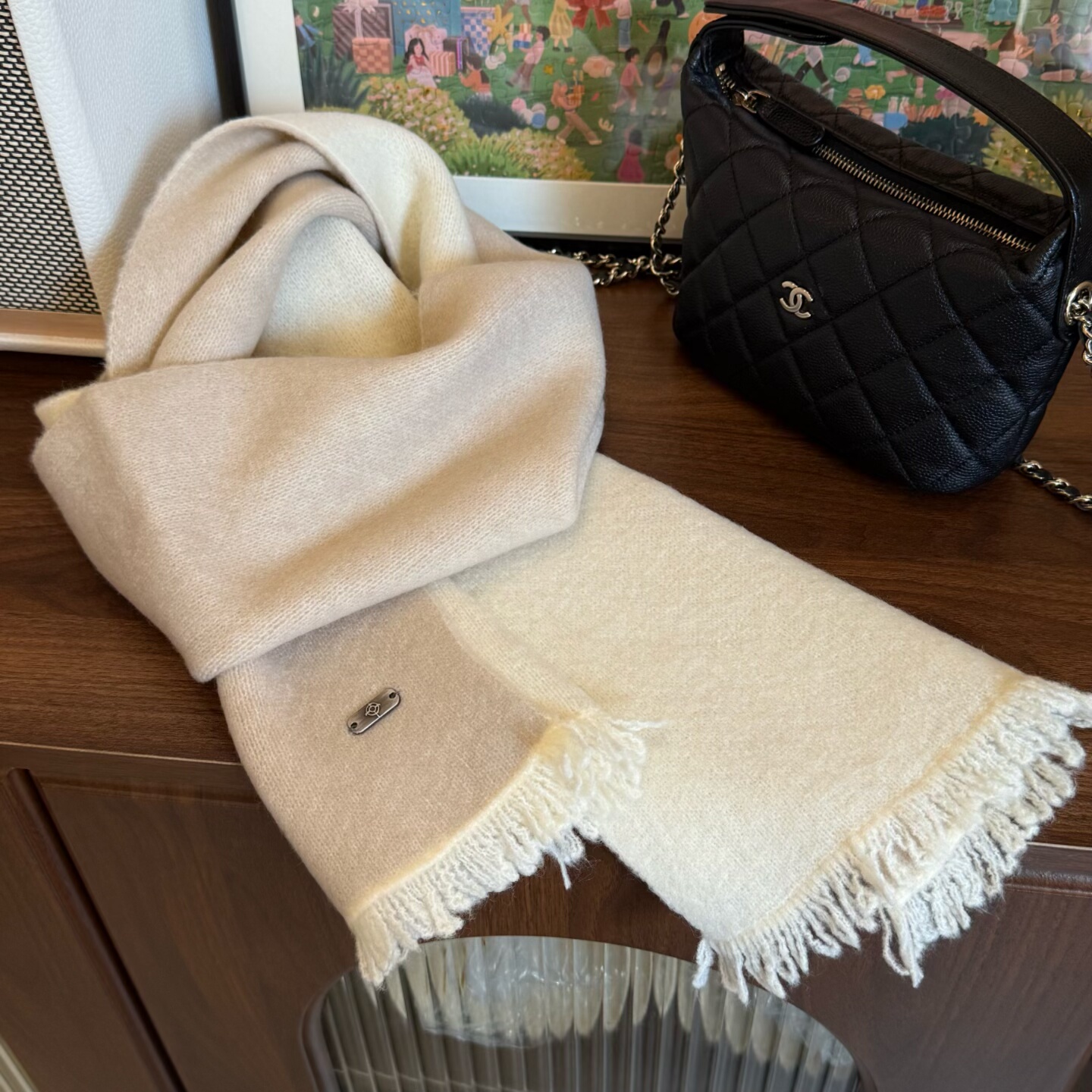 秋冬新款韩国双面拼色流苏羊毛披肩加厚保暖围巾高级白色两用围脖