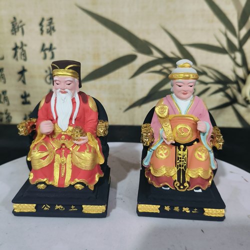 新款土地公神像家用招财摆件土地爷土地婆福德正神佛像