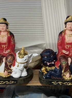 香樟木雕订制文殊普贤菩萨佛像供奉摆件家用文殊师利菩萨七佛之师