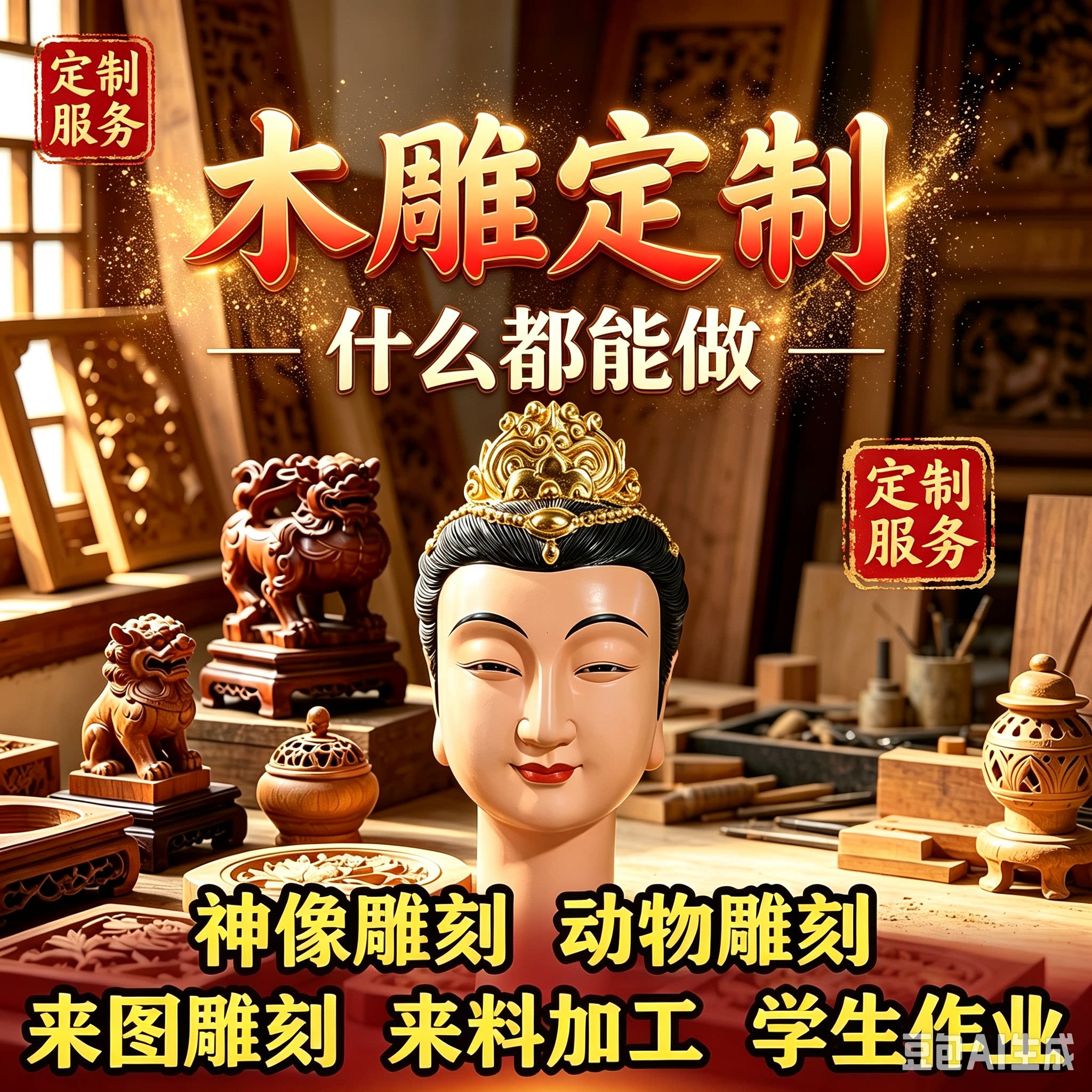 木雕定制定做寺庙佛像神像订制来木雕