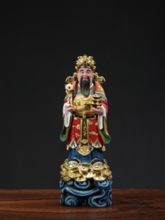 香樟木雕彩绘真金财神爷神像家用供奉文财神招财进宝公司店铺摆件