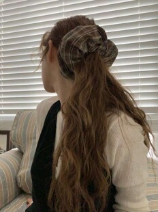 韩国东大门欧尼同款earlobe百搭复古气质格子大肠发圈发绳头绳