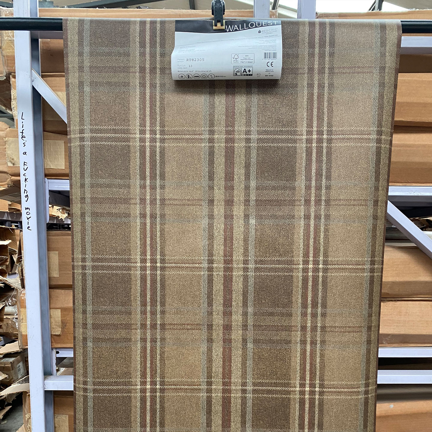 现货美式复古原装进口壁纸环保纯纸棕色格子客厅卧室书房背景墙纸