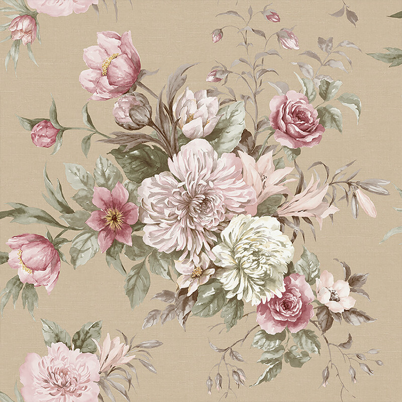 瑞典原装进口玫瑰花花束墙纸法式乡村Floral Charm大花壁纸