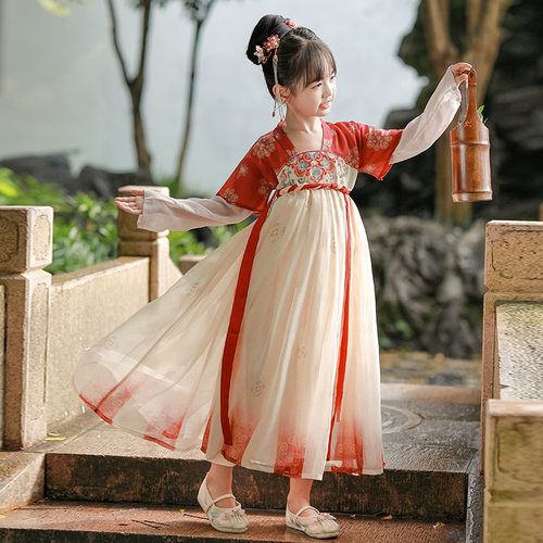 胭脂妆舞蹈服装幼儿园古风汉服桃花笑表演服小女孩江南少女演出服
