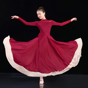 儿童光亮舞蹈服元旦我爱你中国演出服大摆裙套装灯火里的中国表演