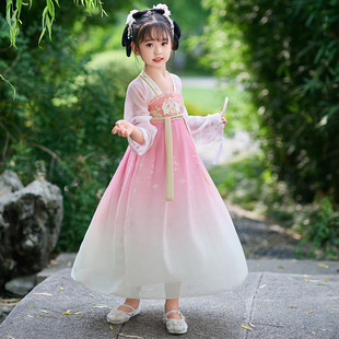 胭脂妆舞蹈服装儿童古风汉服幼儿园桃花笑江南少女采莲演出服裙子