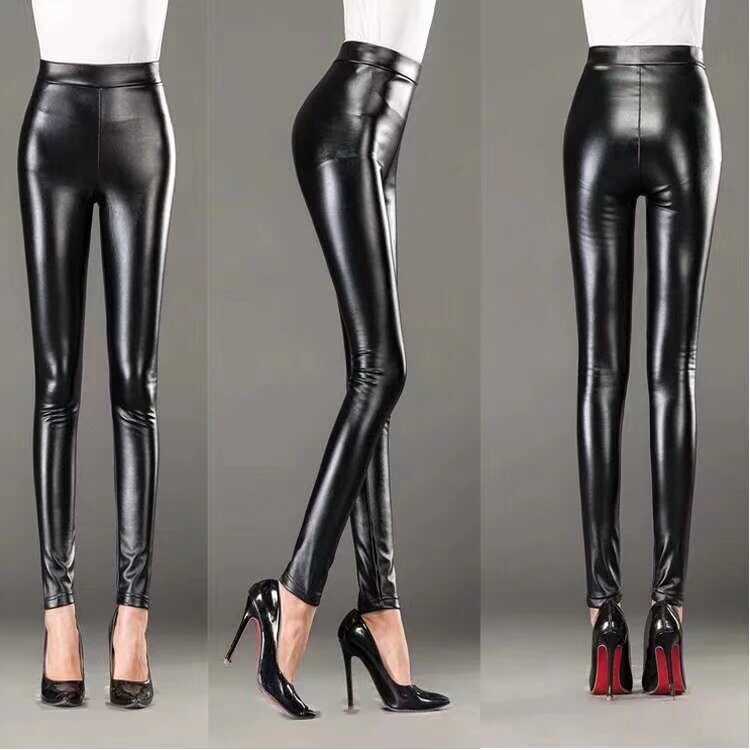 春秋新款仿皮裤女显瘦PU皮女士高腰弹力加绒小脚裤长裤