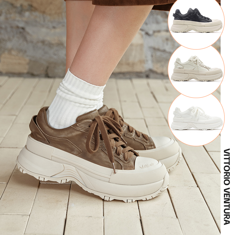 戚薇孟子义同款VITTORIO VENTURA薇薇燃 牛皮厚底运动休闲板鞋