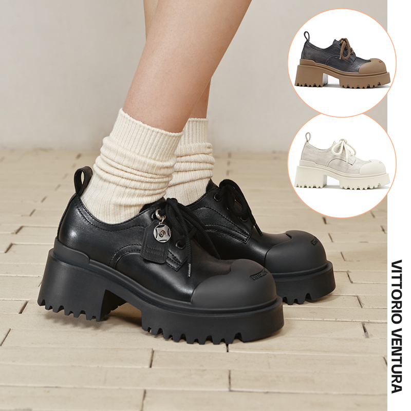 赖美云同款VITTORIO VENTURA薇薇燃 牛皮厚底增高单鞋
