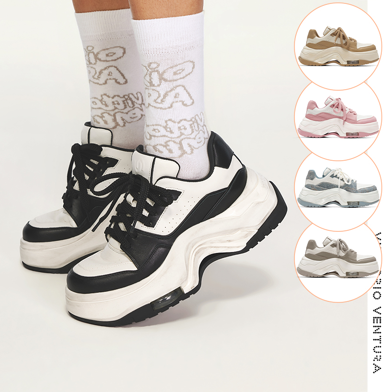 【戚薇同款】VITTORIOVENTURA薇薇燃 牛皮气垫厚底面包板鞋