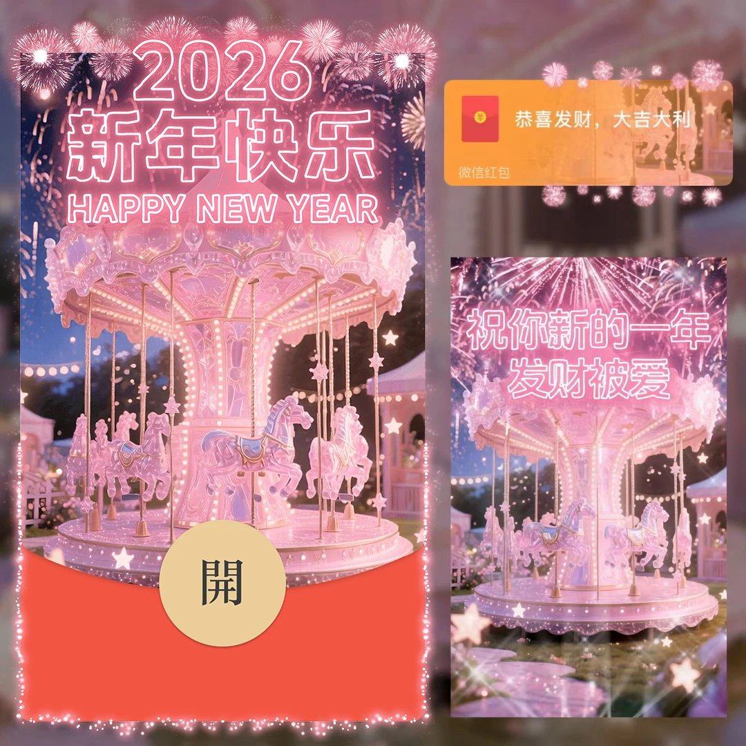 2026粉色旋转木马烟花微信红包封面序列号春节马年动态皮肤激活码,商务/设计服务,平面广告设计,淘宝优惠券,粉丝福利购,淘宝优惠卷
