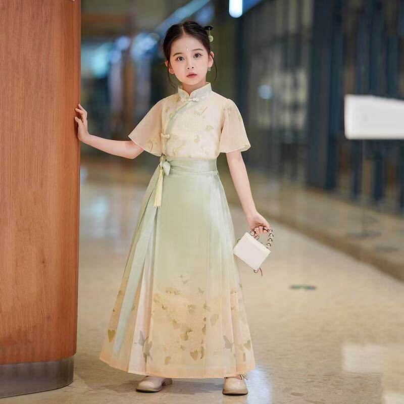 2025新款女童新中式马面裙小女孩中国古风唐装学生春秋款汉服套装