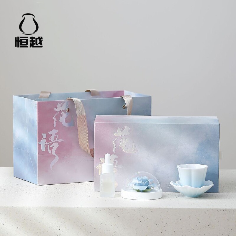 花语 碎冰蓝玫瑰陶瓷手捏花无火香薰摆件