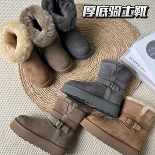 骑士雪地靴新款 女厚底桑坡皮毛一体加厚两穿东北中筒保暖羊毛棉鞋