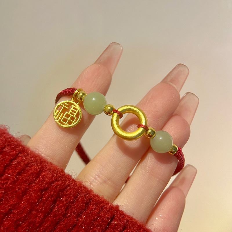 沙金古法金福牌手绳女生秋冬
