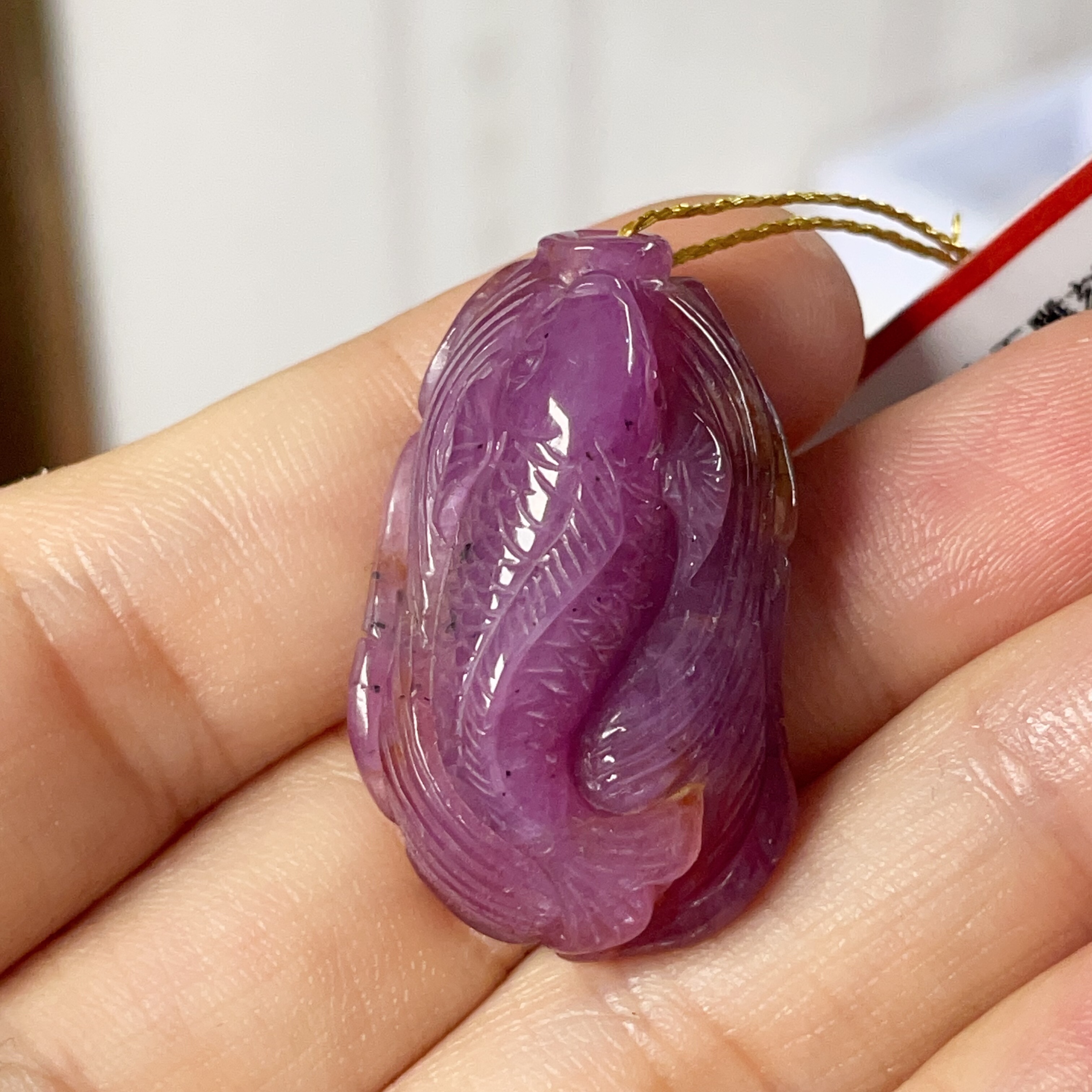 天然红宝石莲年有鱼雕刻件吊坠项链男女款新年礼物九紫离火爆款热