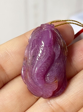 天然红宝石莲年有鱼雕刻件吊坠项链男女款新年礼物九紫离火爆款热