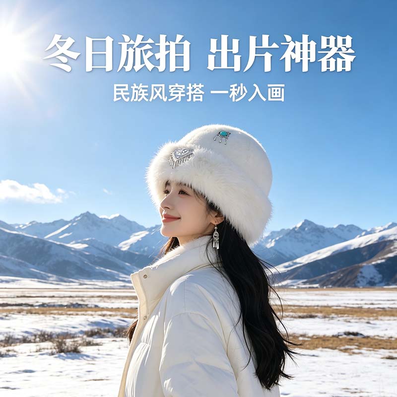 新疆哈萨克族风毛绒护耳渔夫帽