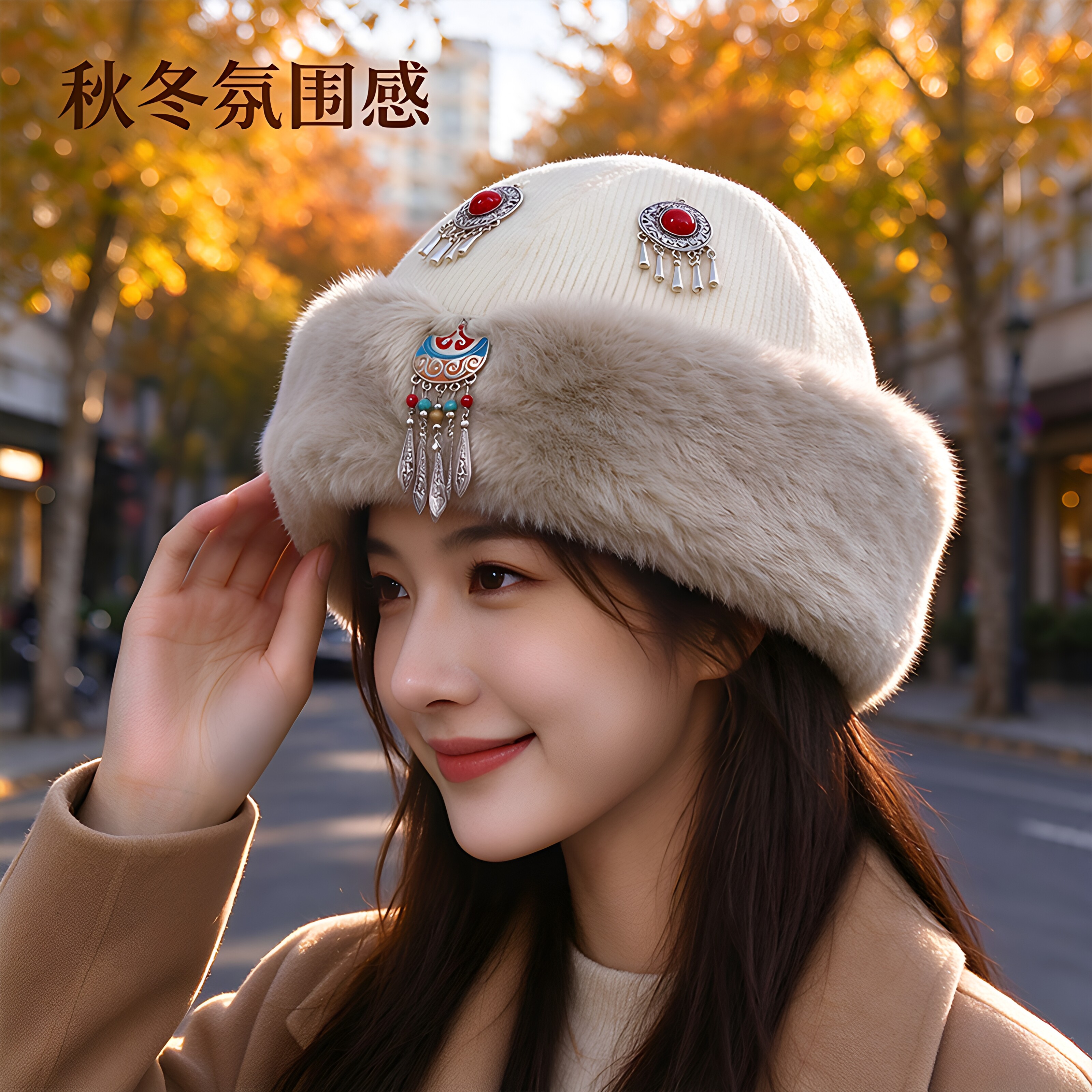 冬季加厚保暖护耳毛绒渔夫帽女
