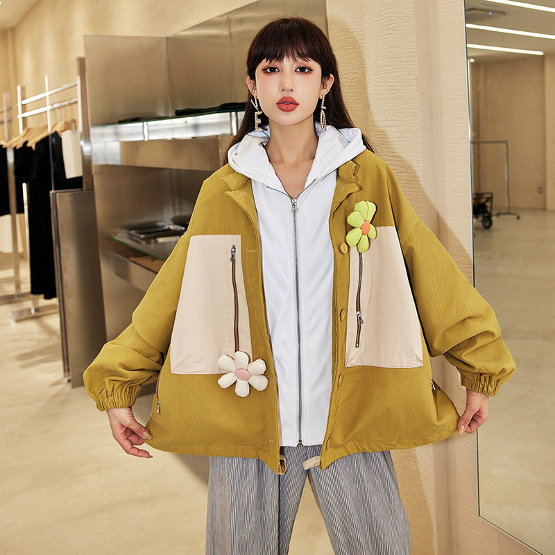 ICYNUDE星奢买手店设计师芥末黄假两件外套女设计感外搭风衣秋冬