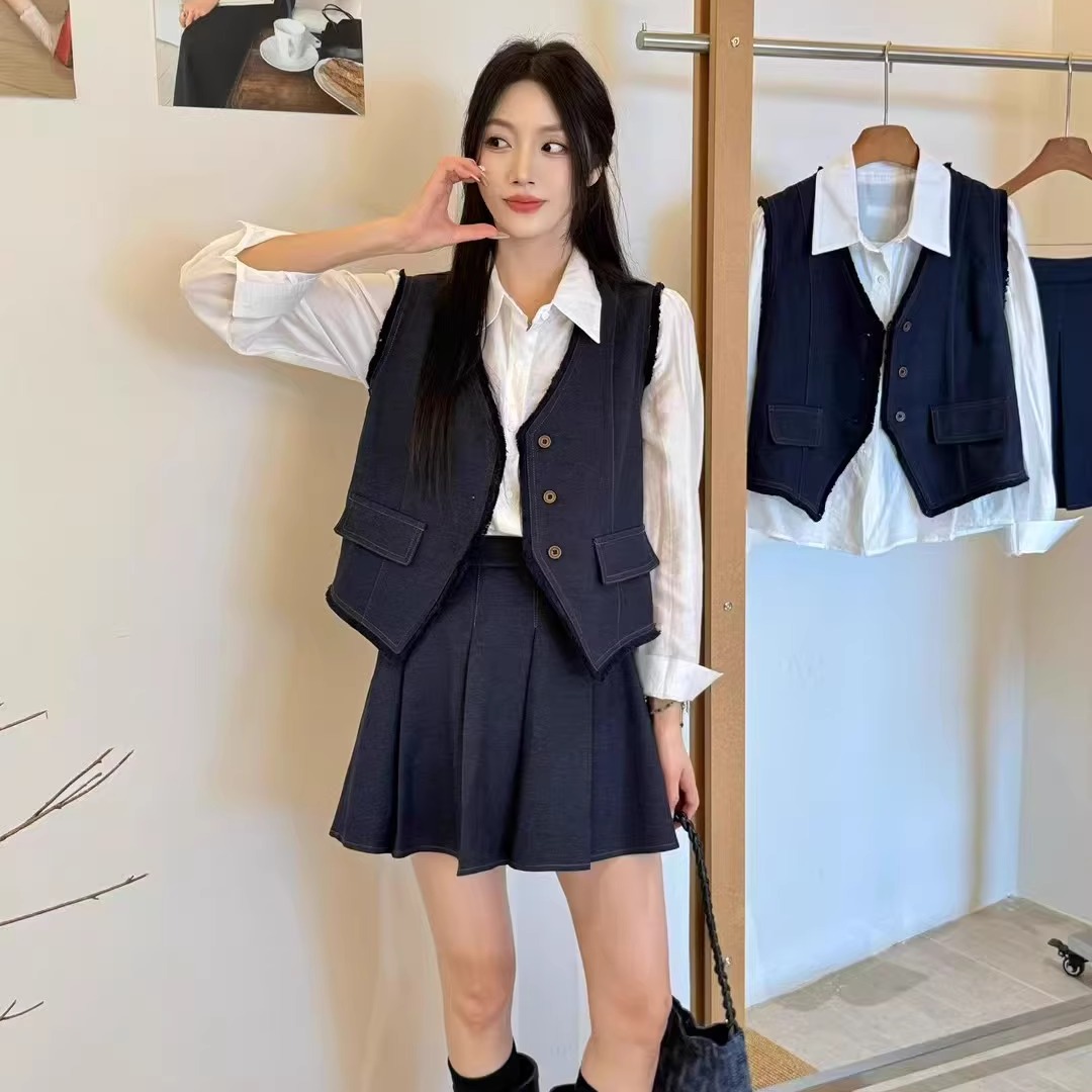 学院风减龄牛仔小香风衬衫