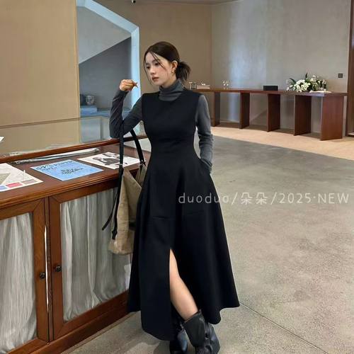 开叉无袖背心大摆连衣裙打底