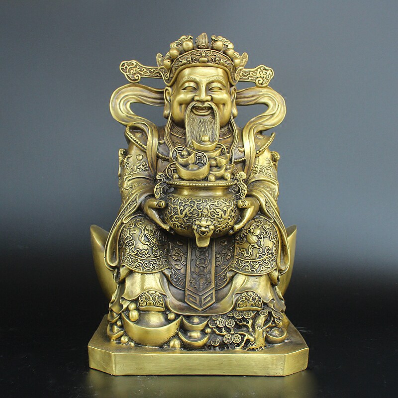 黄铜文财神招财进宝纯铜财神摆件铜财神爷像家居客厅乔迁礼品