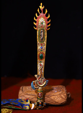 纯铜镶嵌宝石天珠文殊剑家居桌面