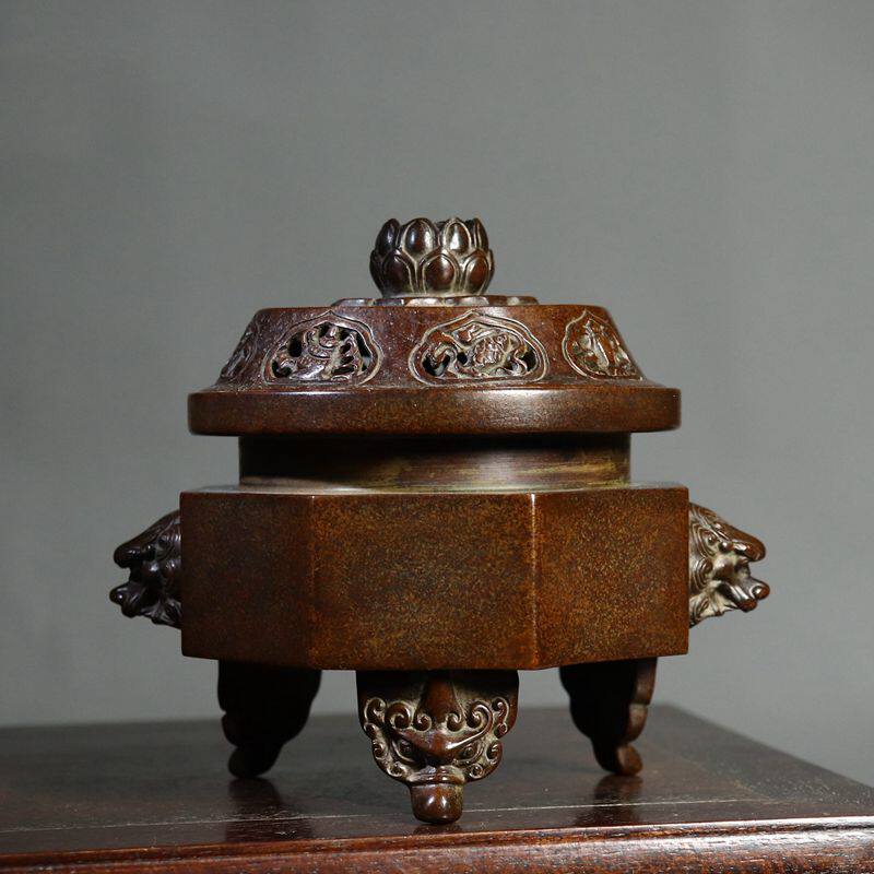 古玩收藏旧藏六棱莲花香薰炉熏香炉盘香炉家居办公室装饰礼品摆件