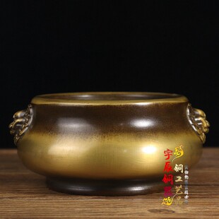 复古纯铜狮首炉黄铜案头狮子香薰炉摆件案头炉压经炉禅意盘香炉