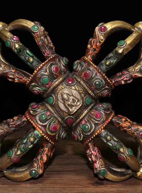 西藏彩绘镶嵌宝石古玩风水铜器