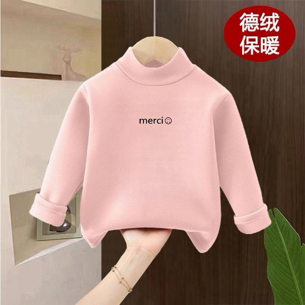 儿童德绒长袖秋冬新款半高领男宝宝T恤衫草莓熊洋气打底衫女童装
