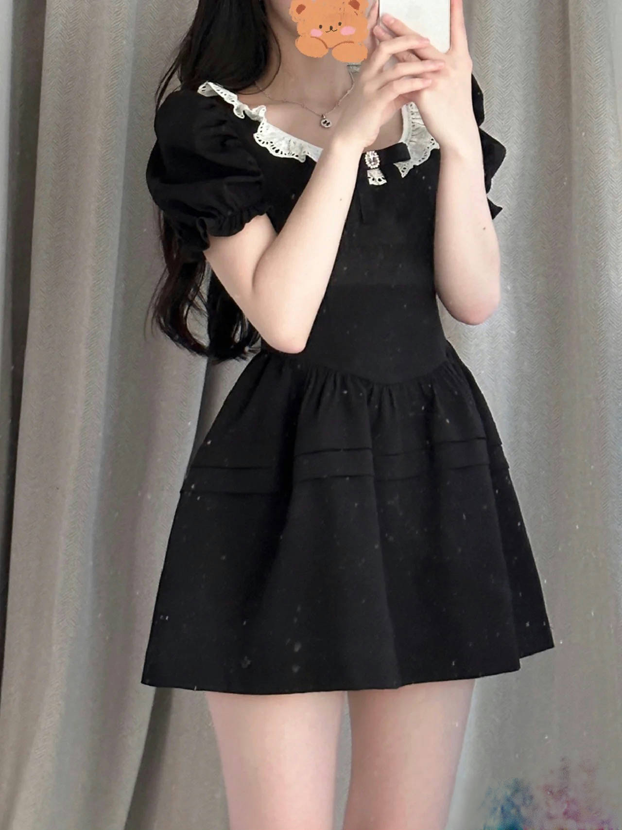 小个子法式生日甜美连衣裙女夏季泡泡袖小黑裙公主风蝴蝶结蓬蓬裙