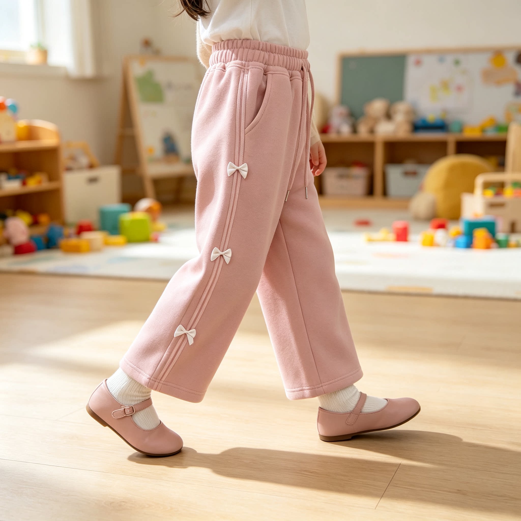 女童加绒卫裤秋冬新款2026儿童冬装韩版洋气阔腿裤女孩直筒休闲裤