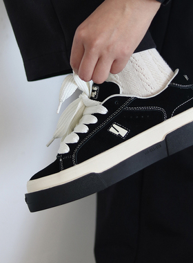 VEEMES黑色翻毛皮厚底夹心面包鞋男女款滑板鞋 OREO厚底休闲板鞋