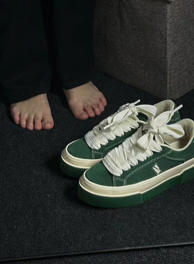 VEEMES【朱志鑫同款】墨绿色反毛皮夹心面包鞋男女情侣款休闲板鞋