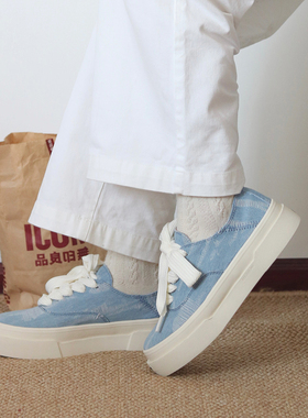 VEEMES新款水洗提花牛仔布低帮帆布鞋RS002厚底增高男女休闲鞋