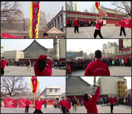 庙会观赏民间技艺旗帜表演耍中幡装幡旗装饰华丽高清实拍视频素材