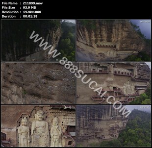 天水市麦积山石窟洞窟开凿痕迹东崖大佛高清实拍视频素材