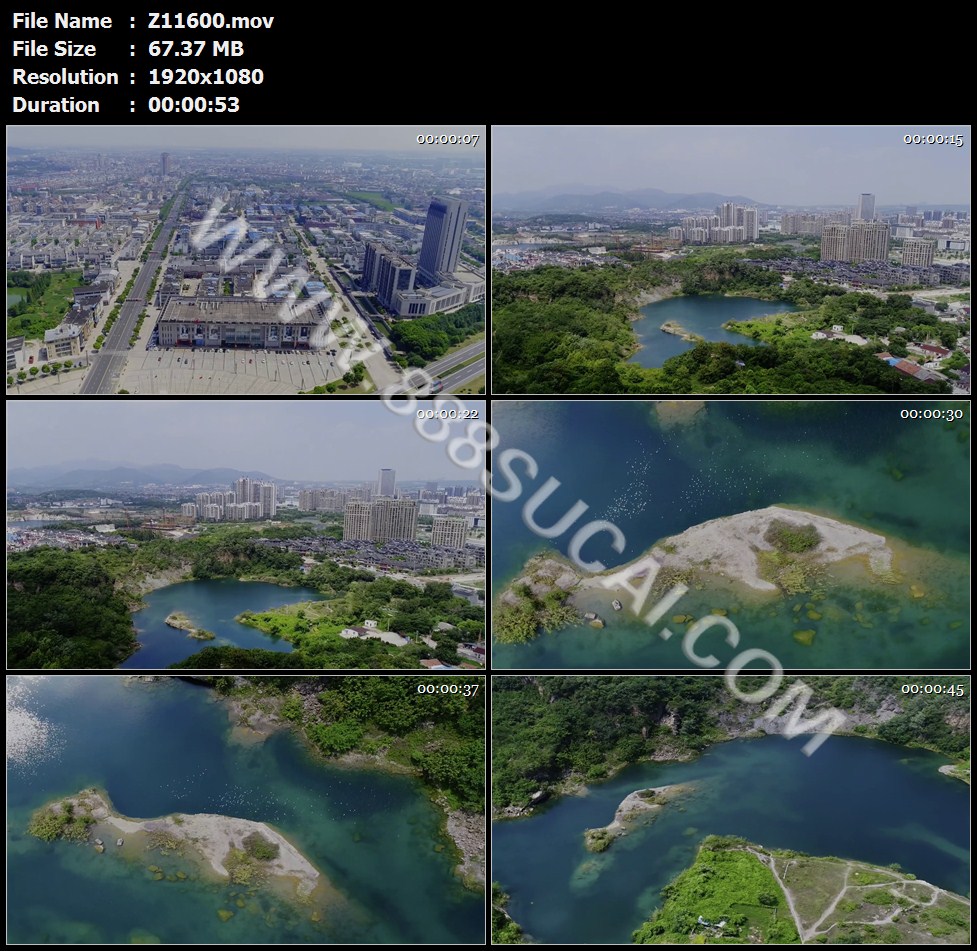 航拍宜兴城市高楼黄龙山陶都紫砂壶矿坑水塘高清实拍视频素材